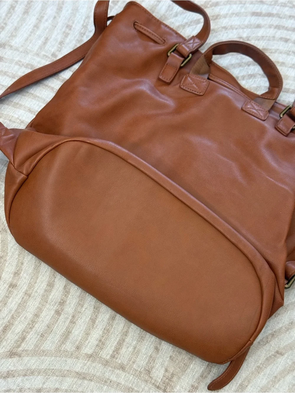 Fawn Design Cognac Leather Drawstring Shoulder Bag